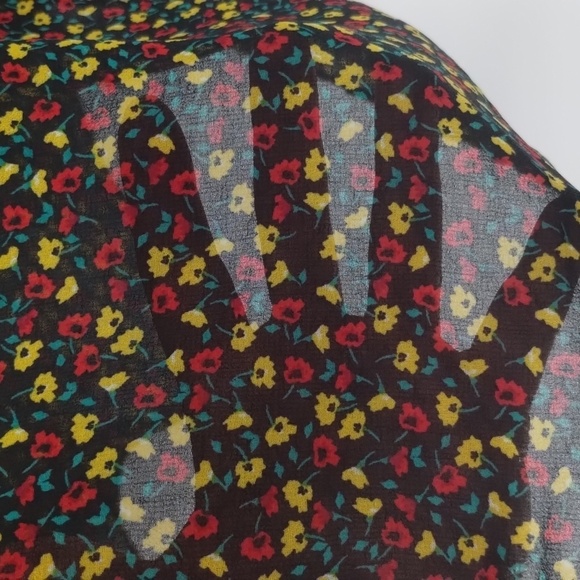 GAP blouse top sheer tiny floral black print large mock stretch collar f… - Picture 7 of 8